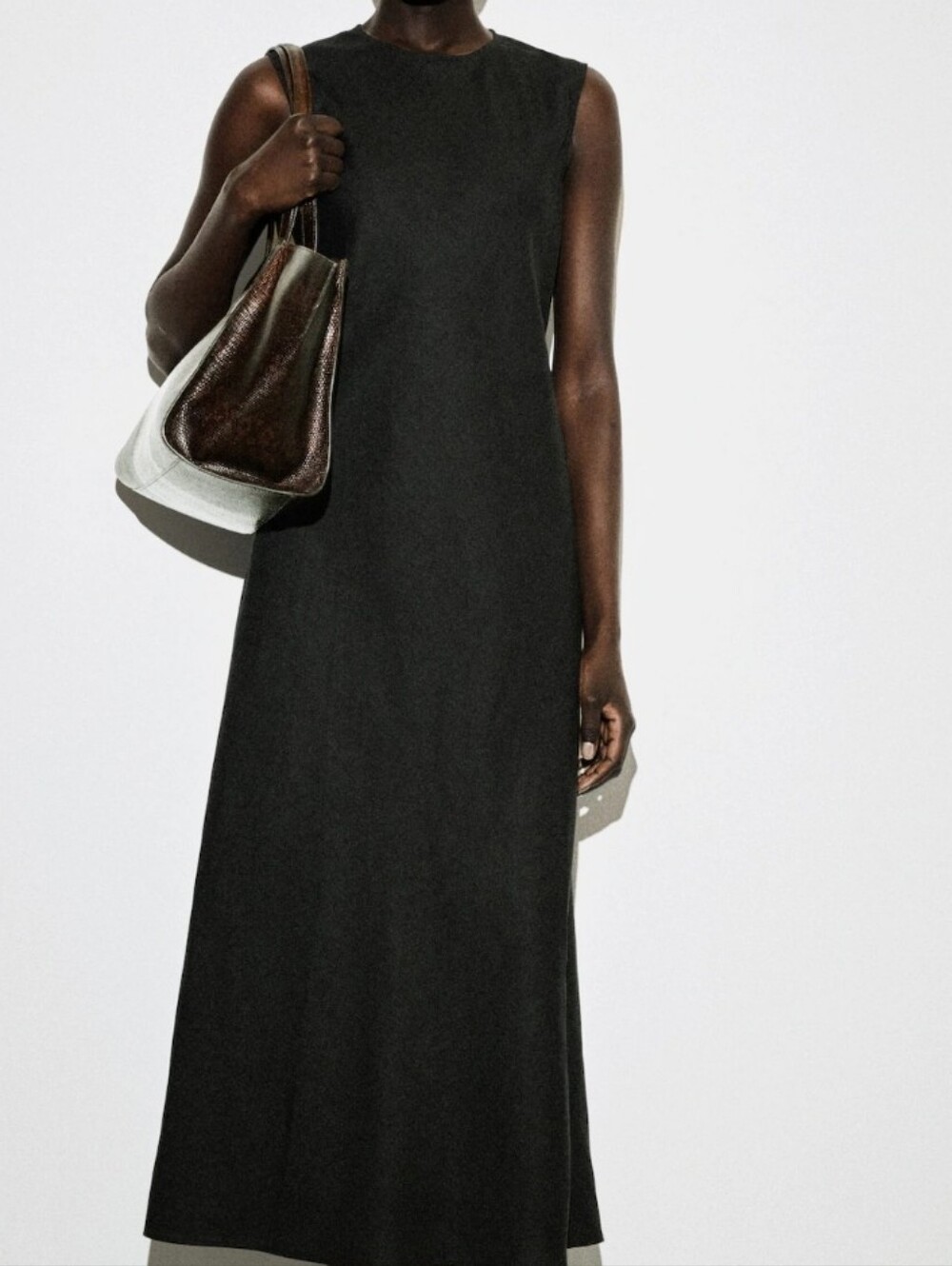 COS Bias Cut Linen/lyocell Black Sleeveless Long Shift Dress Size  14 Nwt.